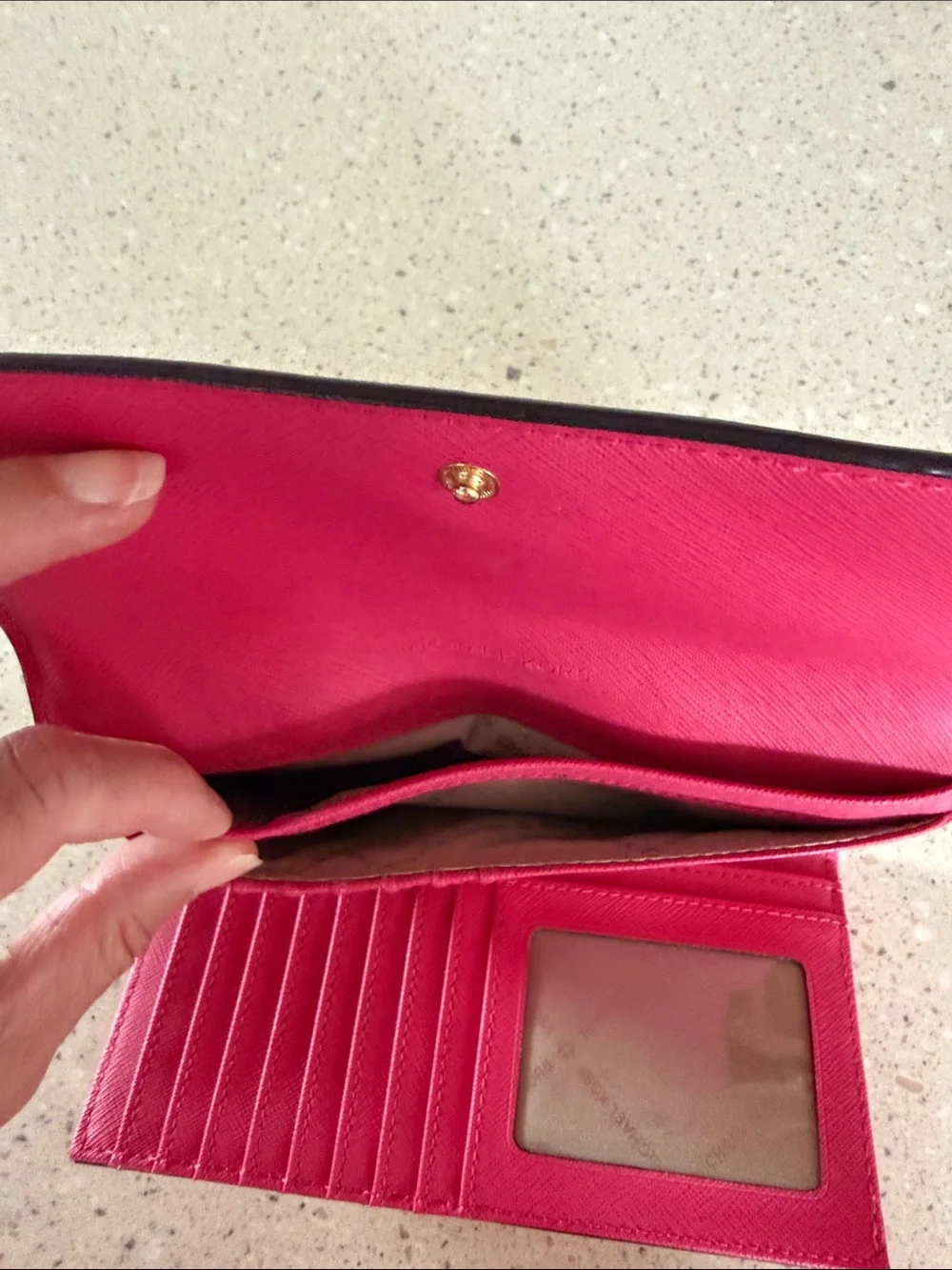 Michael Kors Hot Pink Saffiano Leather Continental Wallet with Gold Logo